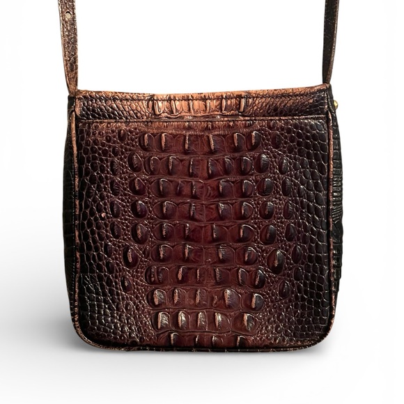 Brahmin Croc Embossed Leather Crossbody Bag Brown Melbourne Organizer Purse - Picture 7 of 9
